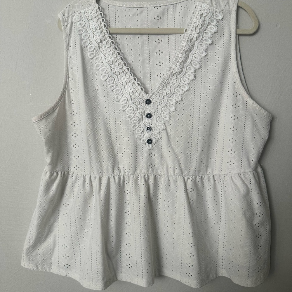 Lace Trim Sleeveless White Top